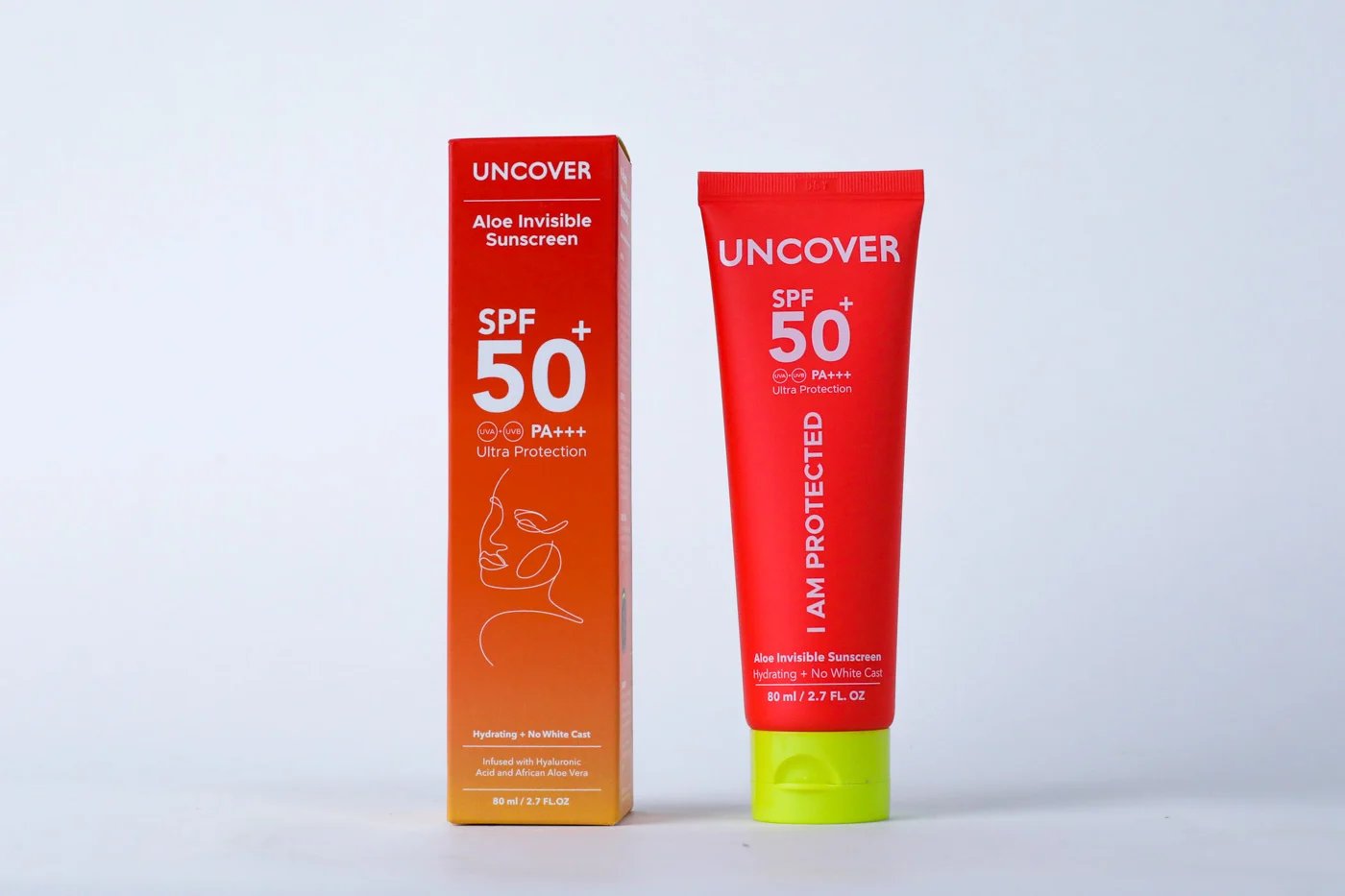 Uncover Aloe Invisible Sunscreen (I am Protected) Lightweight SPF 50+ sunscreen –